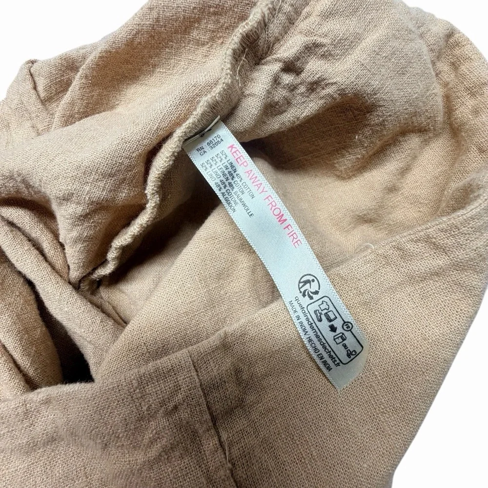 Free Est Free People Linen Blend Wide Leg Crop Pants Women's Large Beige